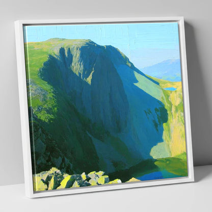Sunlit Dale Head Crags lake district fell canvas wall art in white frame