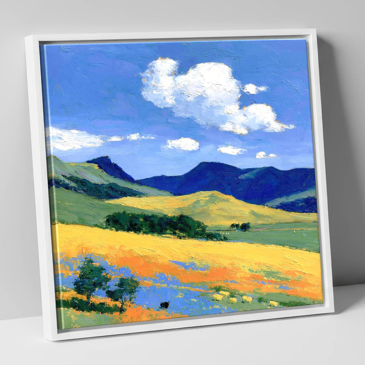 Golden Fells Beneath Summer Clouds lake district fell canvas wall art in white frame