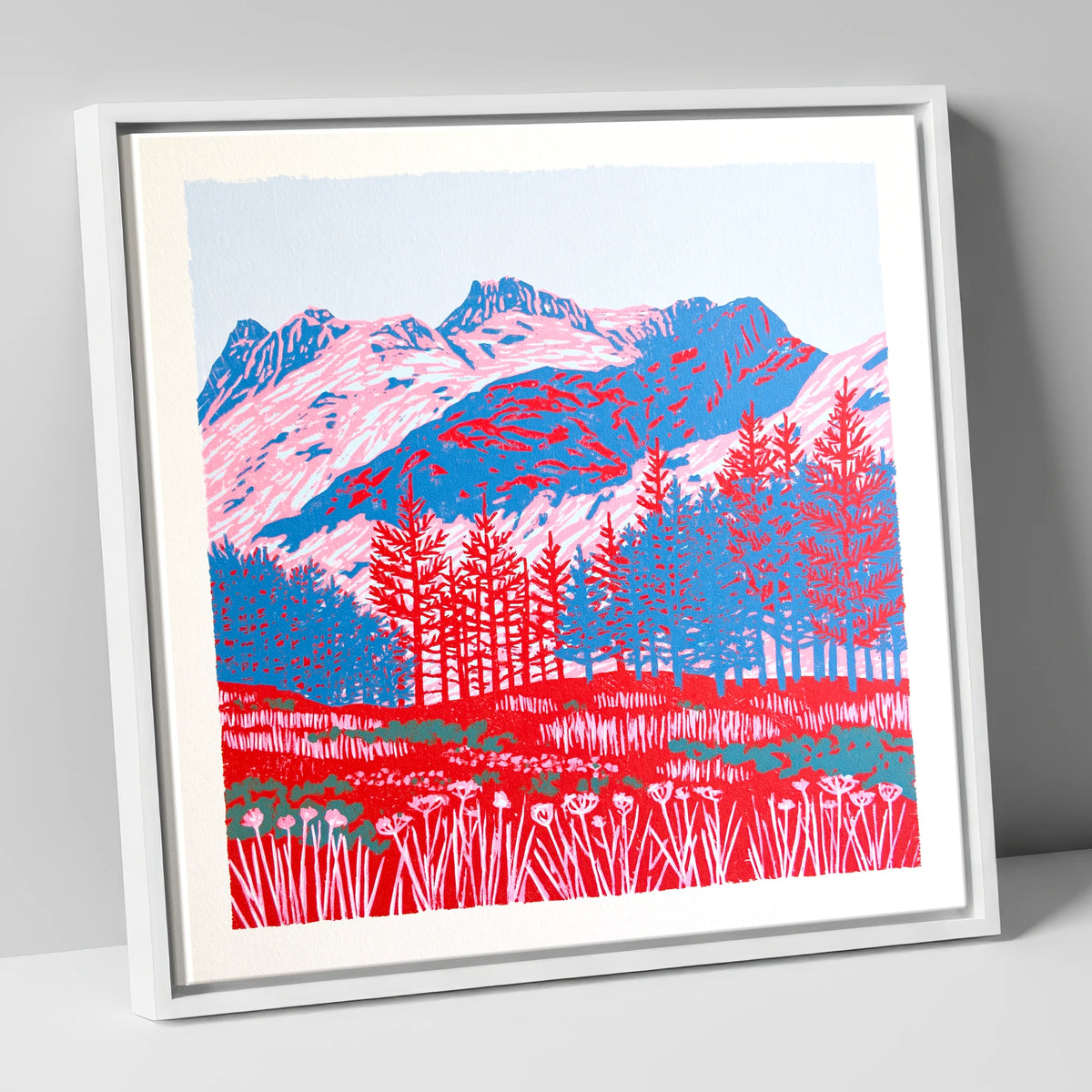 Bold Langdale Pikes Landscape lake district fell canvas wall art in white frame
