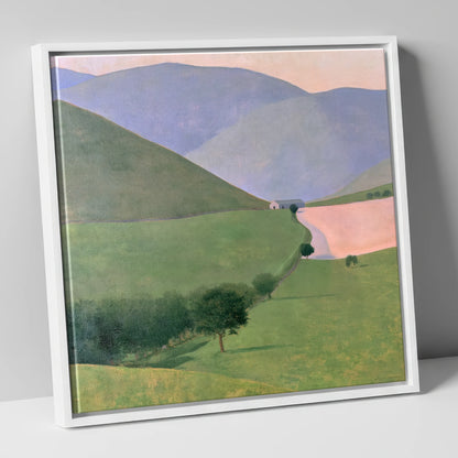 Lavender Fells Above Green Valley lake district valley canvas wall art in white frame