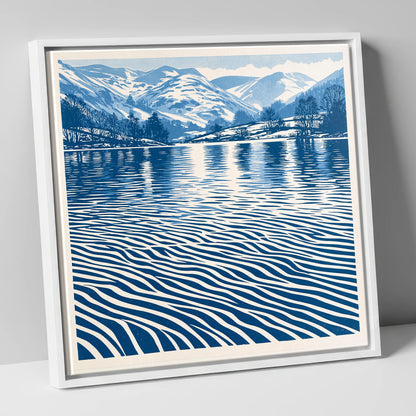 Rhythmic Blue Lake Reflections lake district lake canvas wall art in white frame