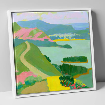 Colourful Cat Bells Above Derwentwater lake district fell canvas wall art in white frame