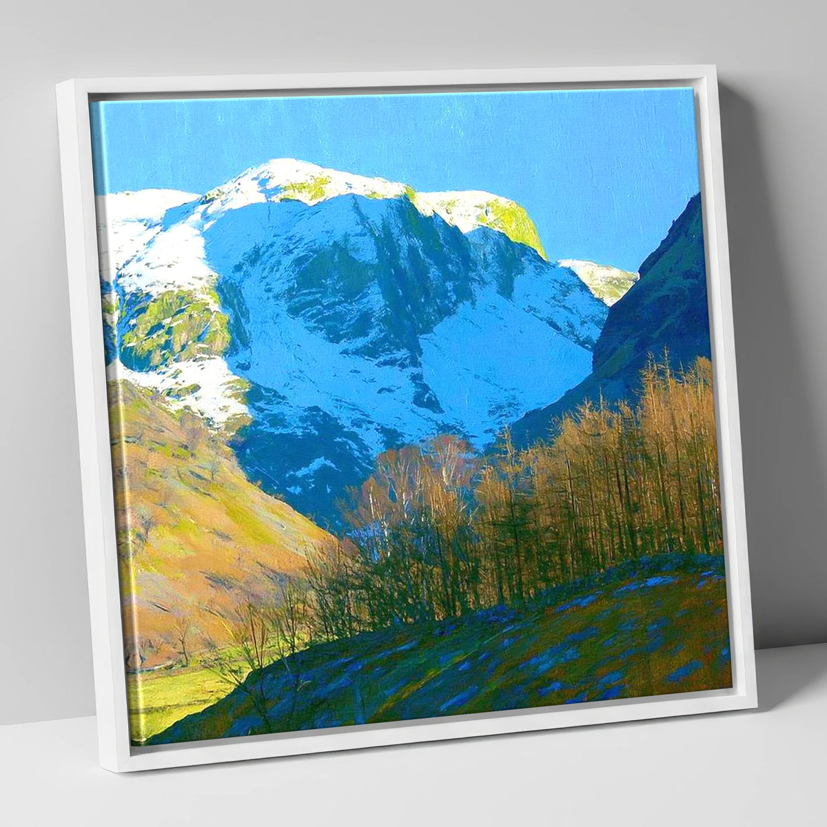 Eagle Crag in Winter Sun lake district fell canvas wall art in white frame
