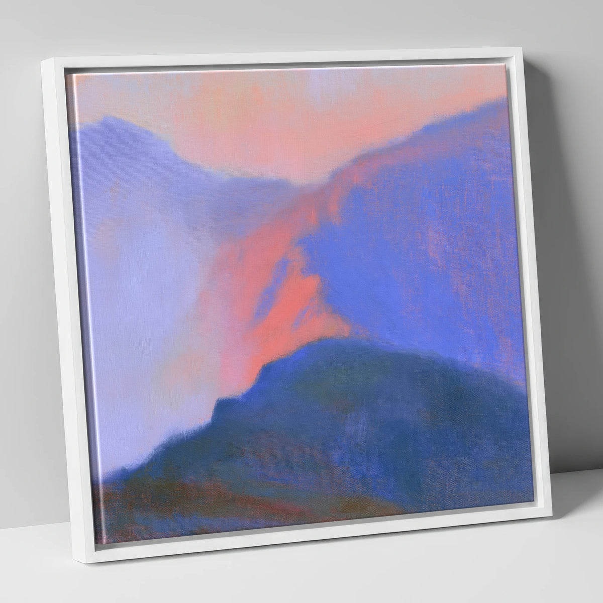 Misty Mountain Ridge in Pink Light lake district fell canvas wall art in white frame