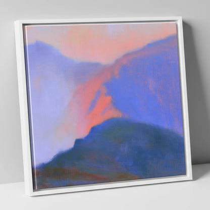 Misty Mountain Ridge in Pink Light lake district fell canvas wall art in white frame