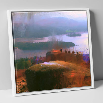 Misty Bowness from Brant Fell lake district village canvas wall art in white frame