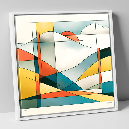 Bold Geometric Rolling Fells lake district fell canvas wall art in white frame