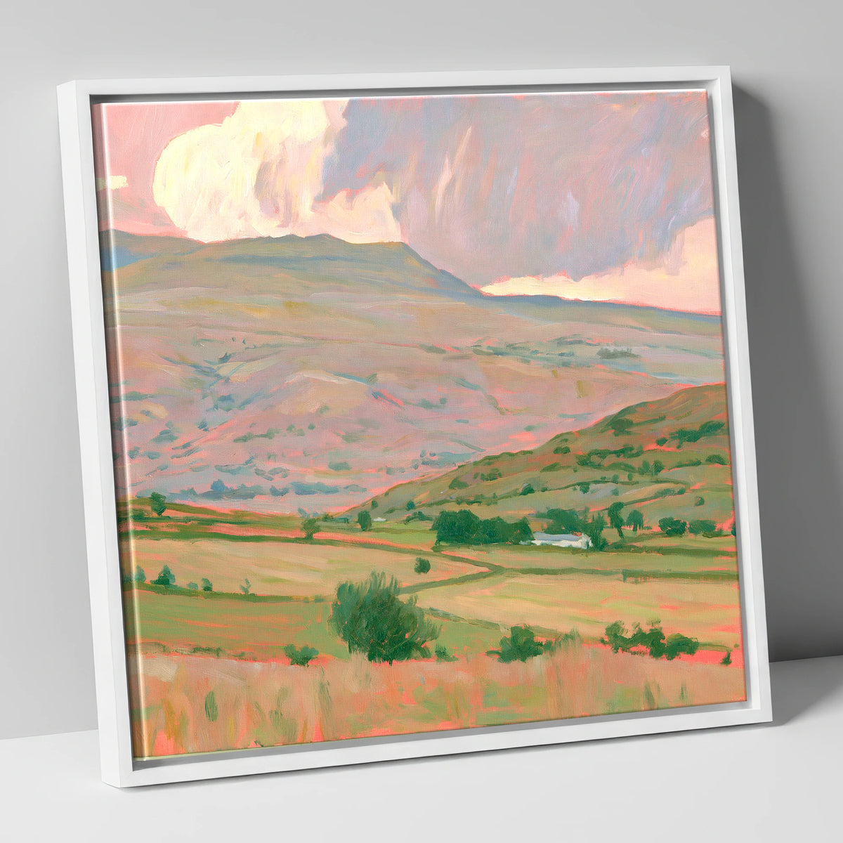 Pastel Storm Clouds Over Fells lake district sky canvas wall art in white frame