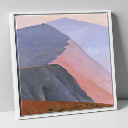 Mountain Summit in Pink Light lake district fell canvas wall art in white frame