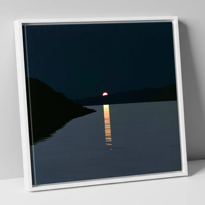 Crimson Sun Over The Lake lake district lake canvas wall art in white frame