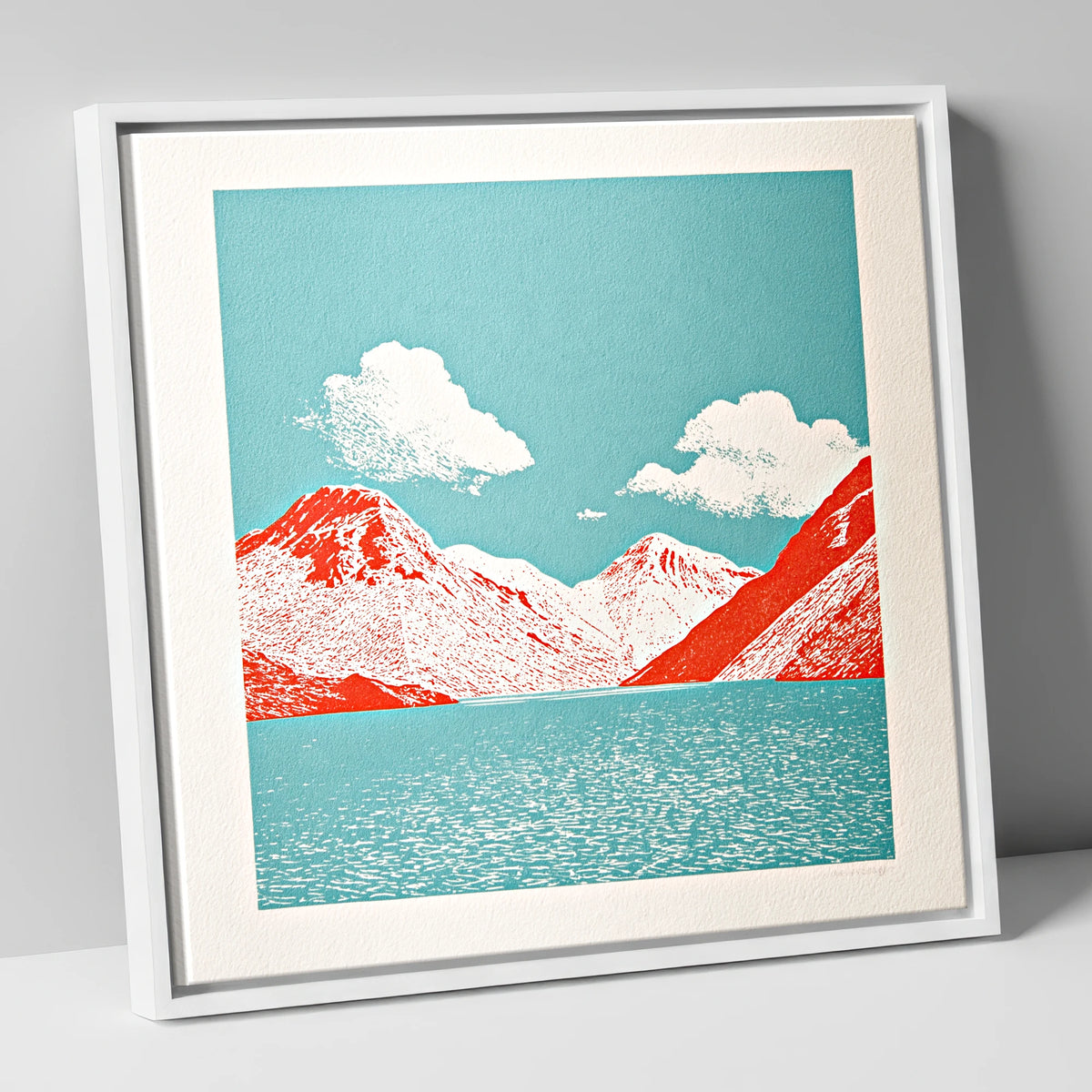 Wasdale Fells in Vivid Red lake district valley canvas wall art in white frame