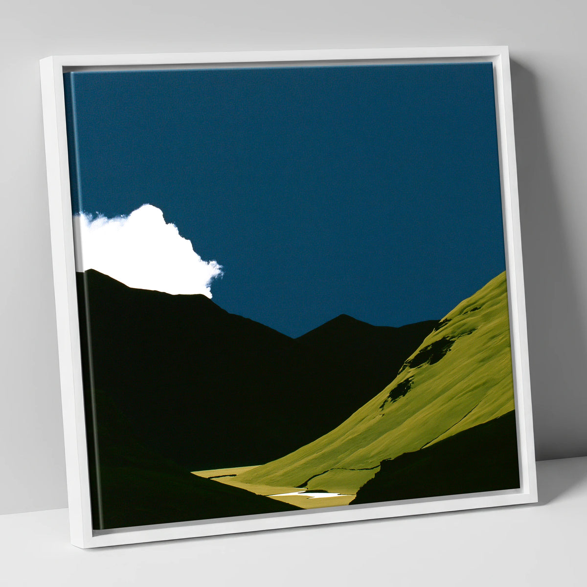 Sunlit Fell Under Storm Cloud lake district sky canvas wall art in white frame
