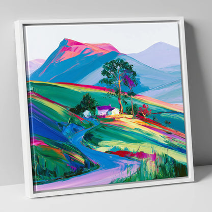 Vibrant Fellside in Evening Light lake district sky canvas wall art in white frame