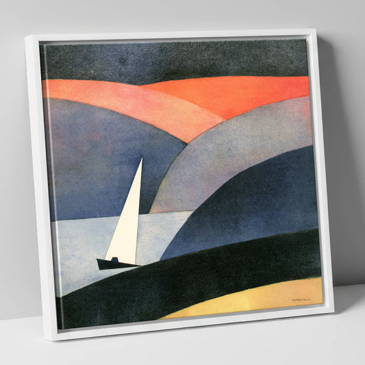 Geometric Sailboat on a Breezy Lake lake district walking canvas wall art in white frame