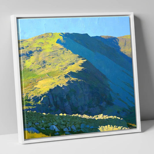 Mardale Ill Bell Sunlit Ridge lake district fell canvas wall art in white frame