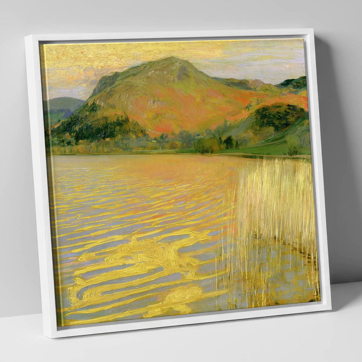 Grasmere in Golden Light lake district lake canvas wall art in white frame