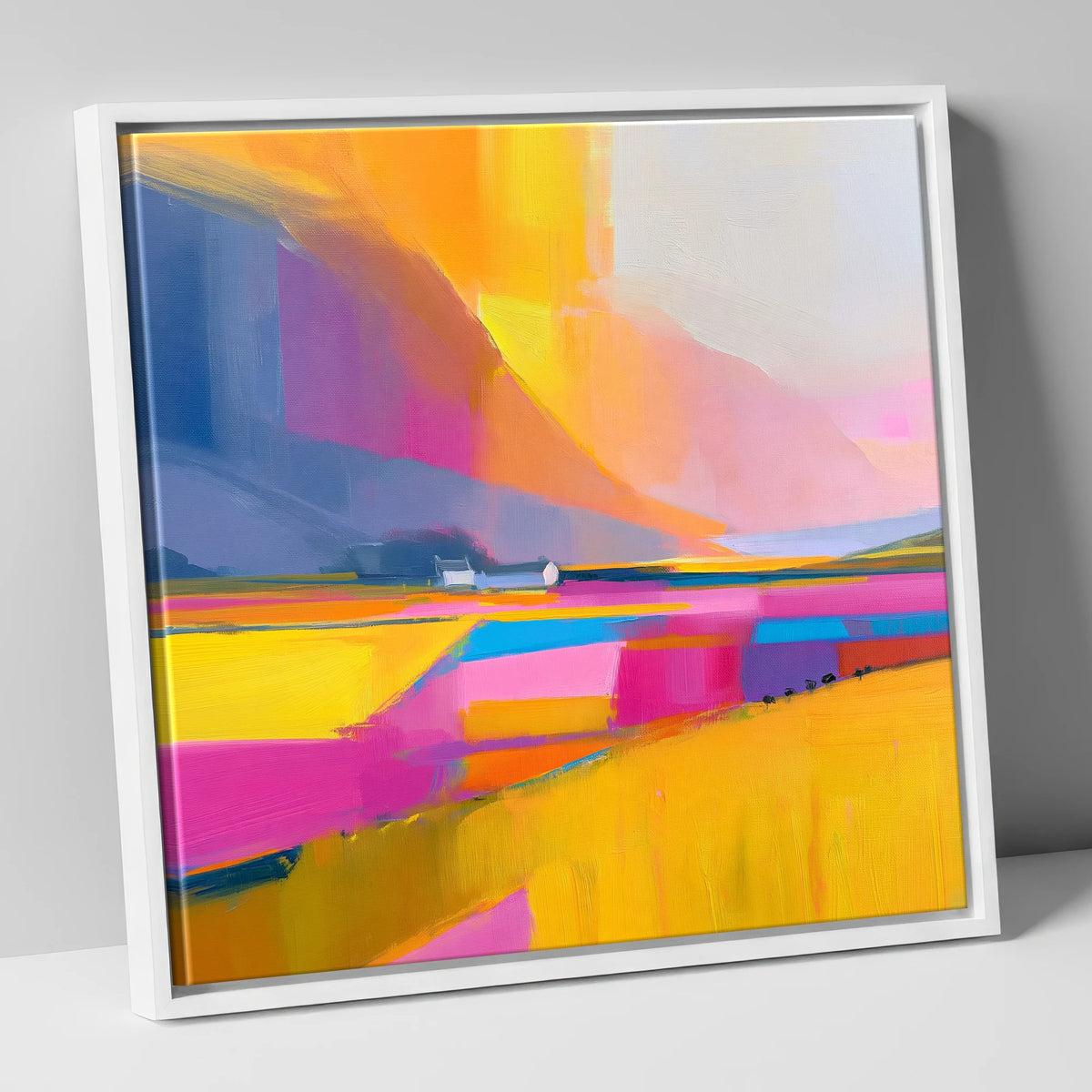 Fuchsia Fields in a Lakeland Dale lake district valley canvas wall art in white frame