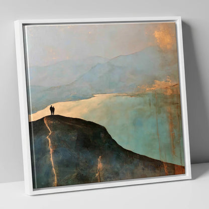 Catbells Ridge in Golden Light lake district fell canvas wall art in white frame