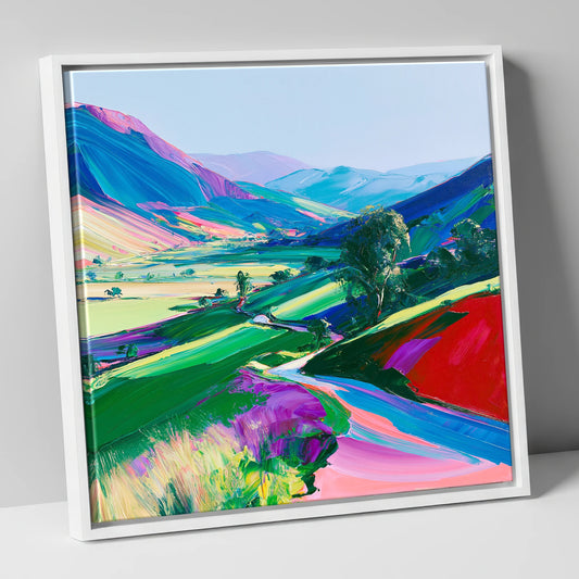 Vibrant Evening Light on Fells lake district sky canvas wall art in white frame