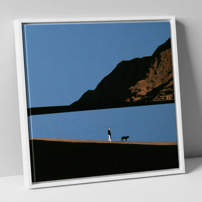 Silhouetted Dog Walker at Ennerdale Water gifts for dog walkers canvas wall art in white frame