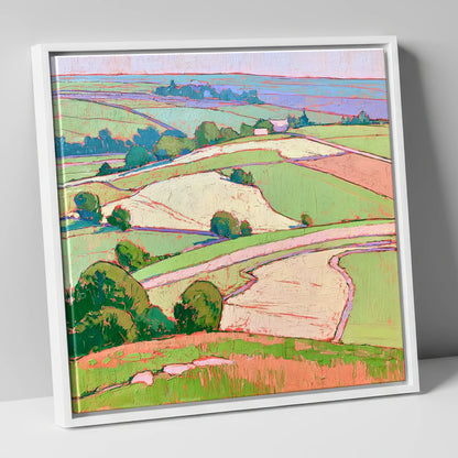 Pastel Fields in a Lakeland Dale lake district valley canvas wall art in white frame