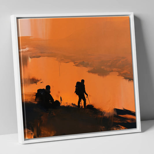 Catbells Walkers in Amber Light lake district fell canvas wall art in white frame