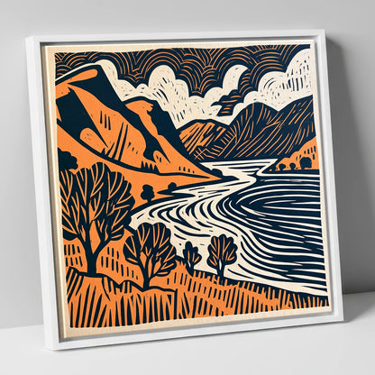 Rhythmic Ullswater Fells and Water lake district lake canvas wall art in white frame