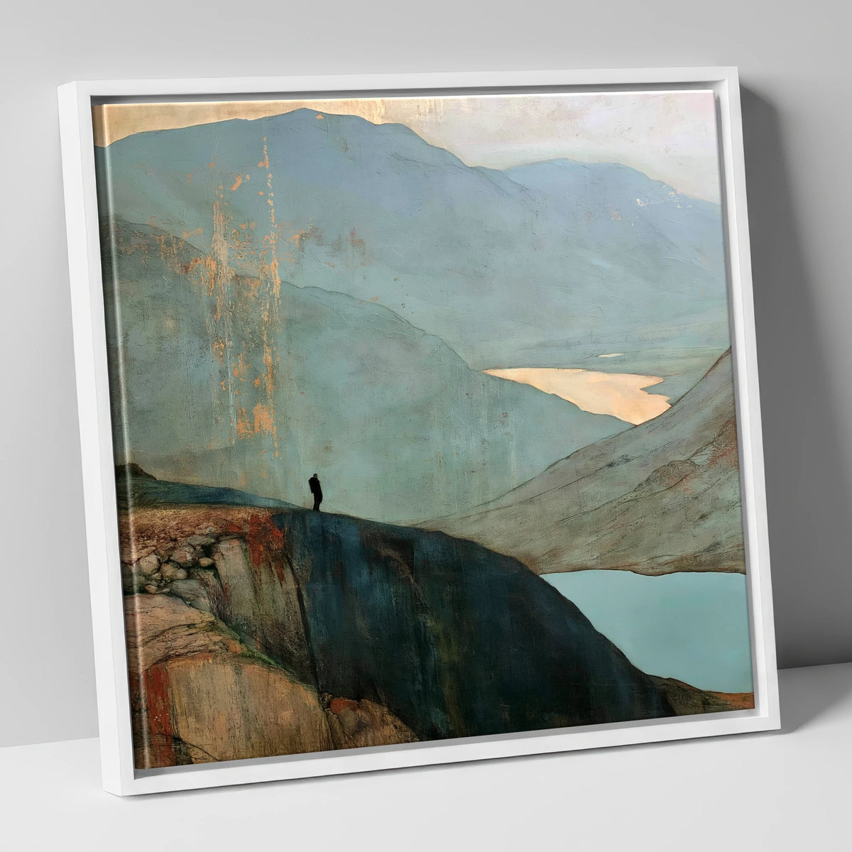 Walker Above Innominate Tarn lake district fell canvas wall art in white frame