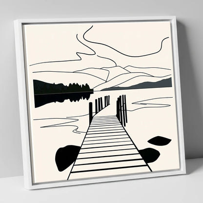Minimalist Waterhead Jetty Ambleside lake district village canvas wall art in white frame