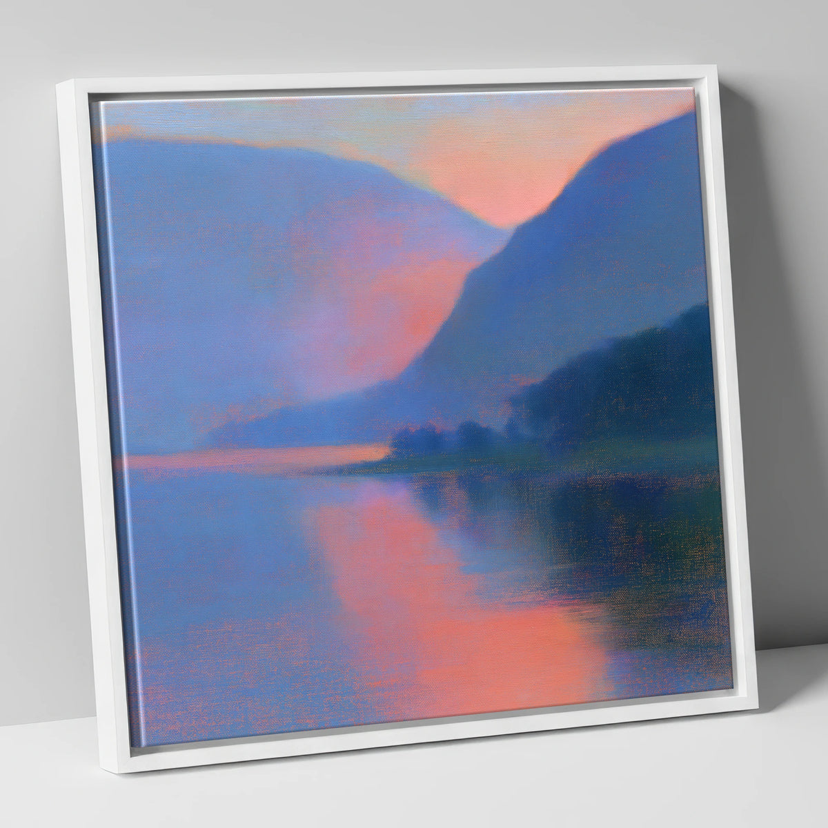 Twilight Lake and Indigo Fells lake district lake canvas wall art in white frame