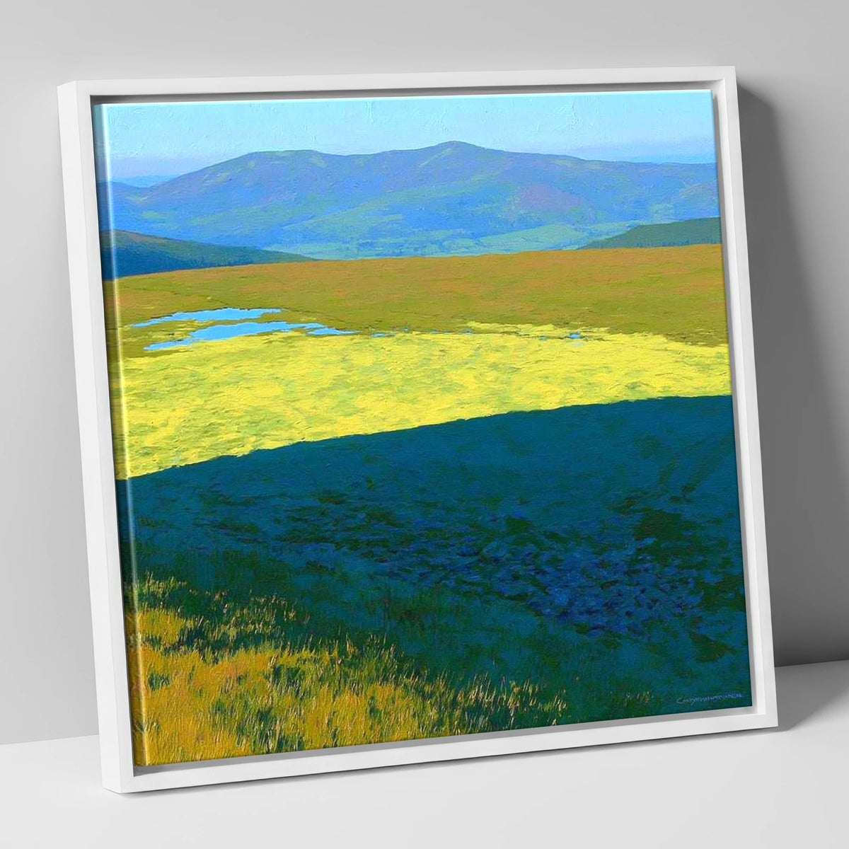 Sunlit Plateau on Mungrisdale Common lake district fell canvas wall art in white frame