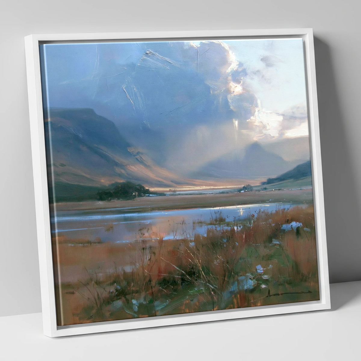 Breaking Storm Over The Fells lake district sky canvas wall art in white frame