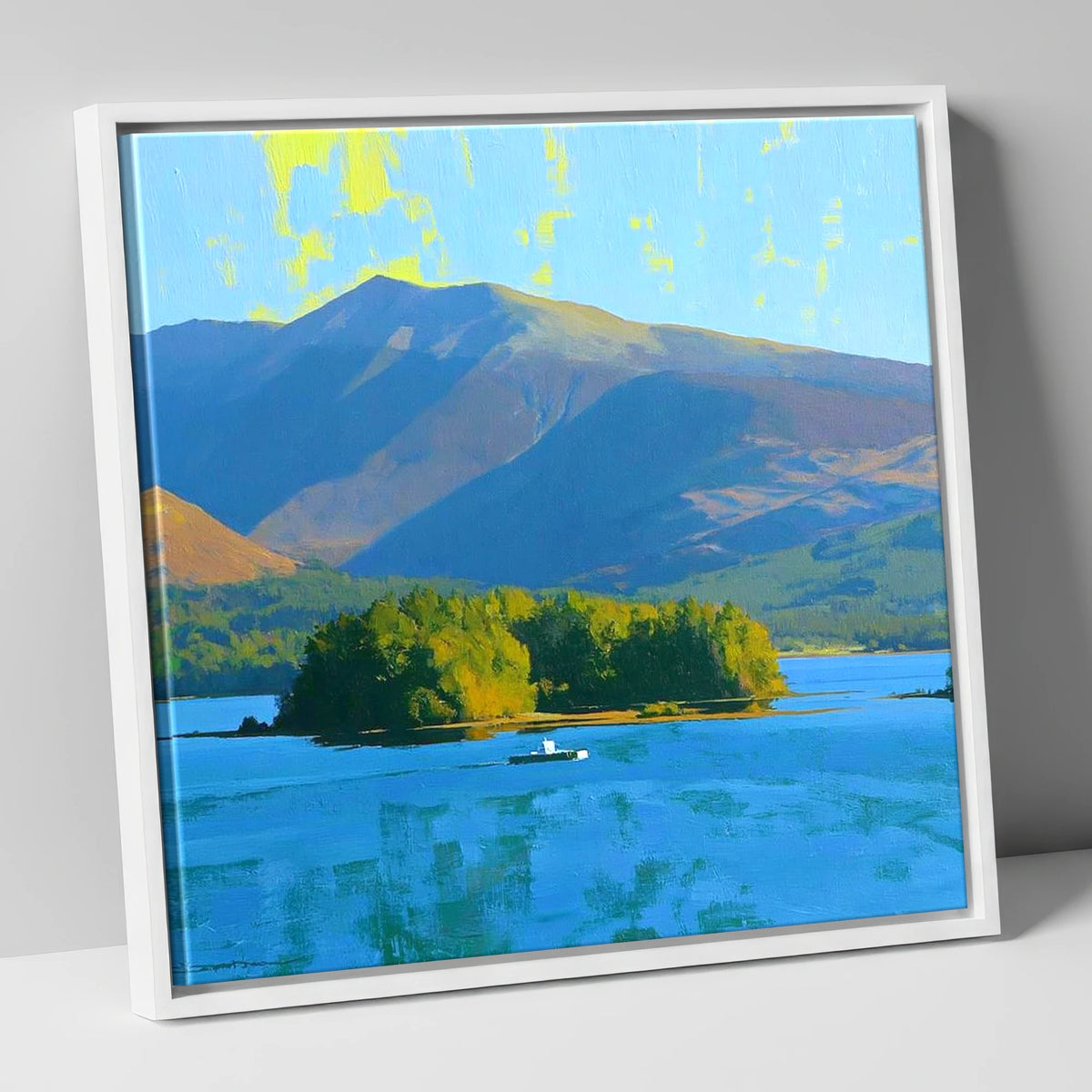 Vibrant Skiddaw Above Derwentwater lake district fell canvas wall art in white frame