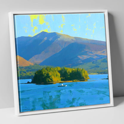 Vibrant Skiddaw Above Derwentwater lake district fell canvas wall art in white frame
