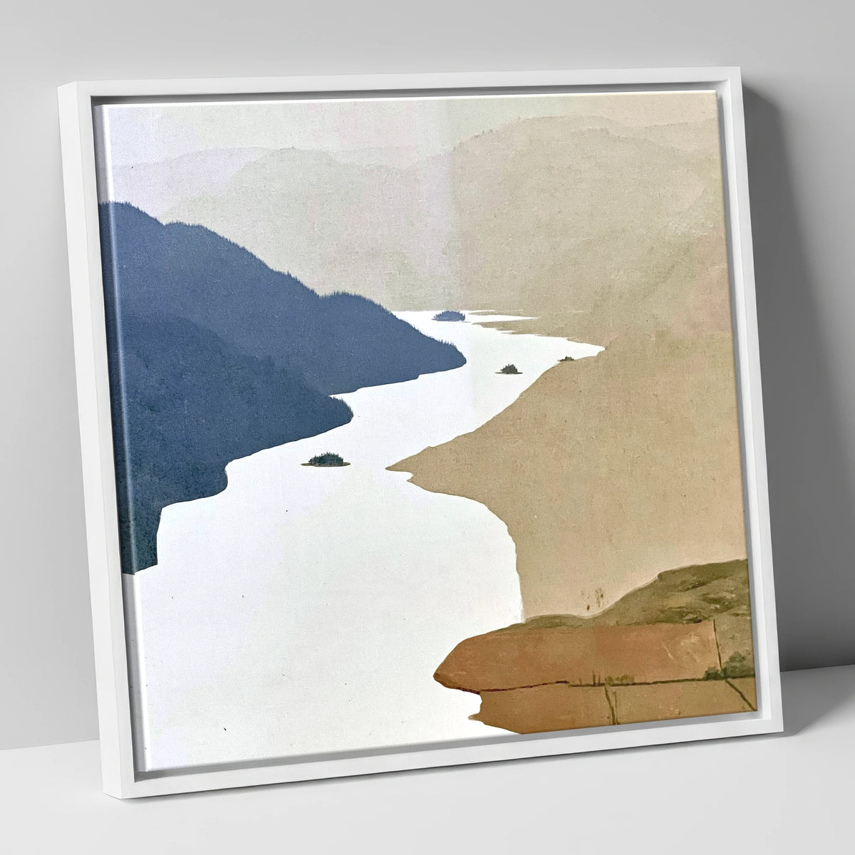 Winding Ullswater and Wooded Islands lake district lake canvas wall art in white frame