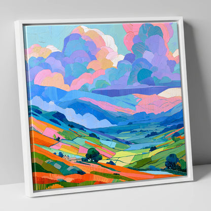 Colourful Fells Under Storm Clouds lake district sky canvas wall art in white frame