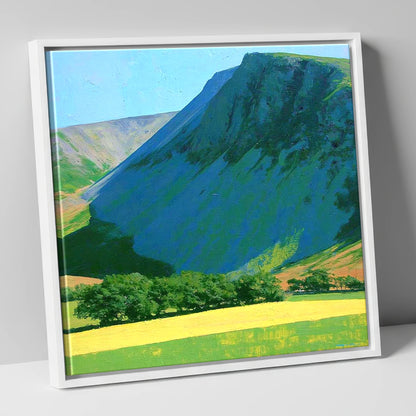 Vibrant Fields Below Great Borne lake district fell canvas wall art in white frame