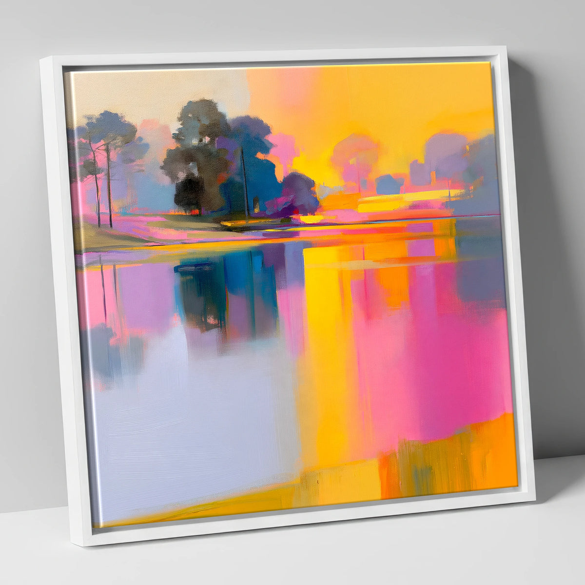 Vibrant Dawn Over A Still Lake lake district lake canvas wall art in white frame