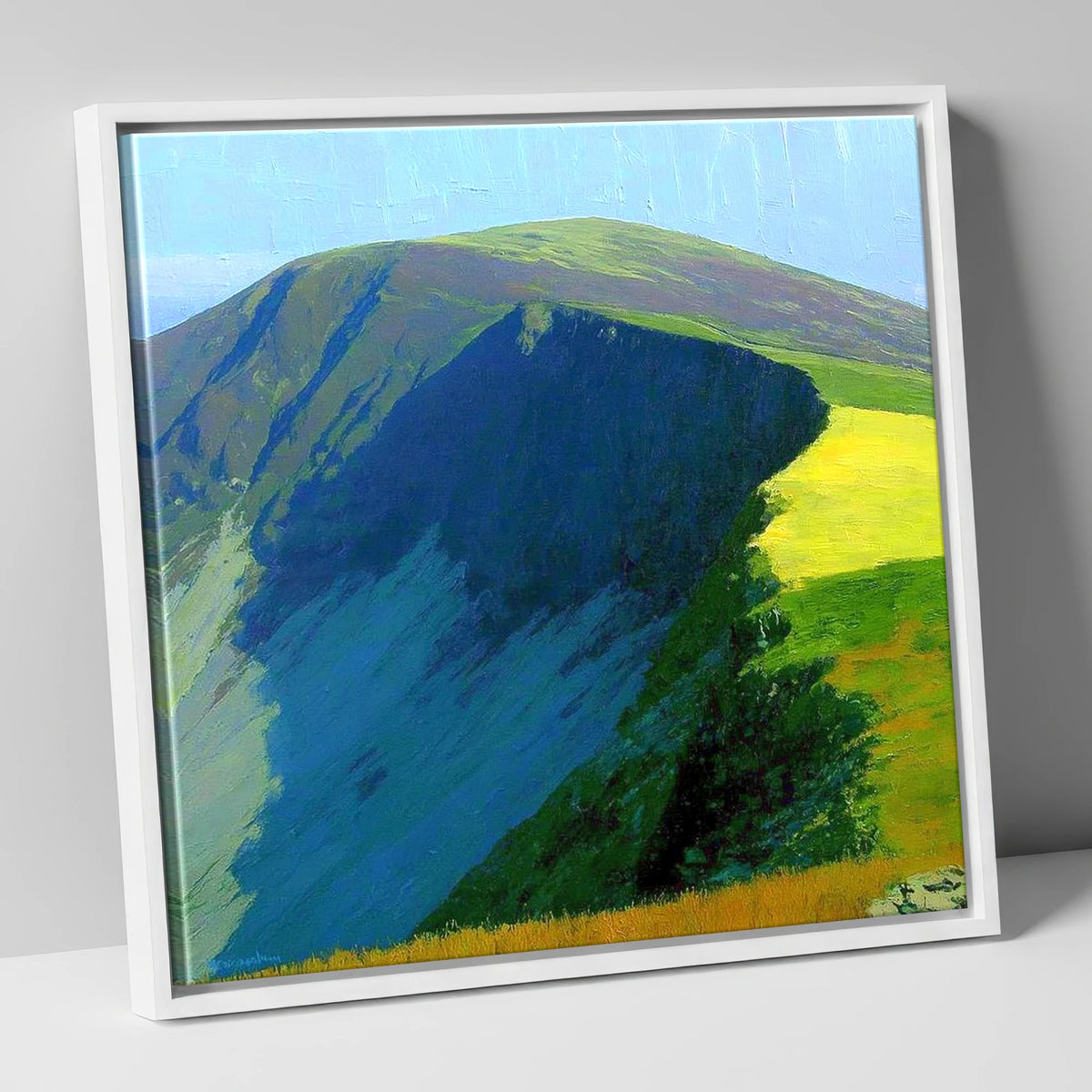 Vibrant Shadows on Bakestall Fell lake district fell canvas wall art in white frame