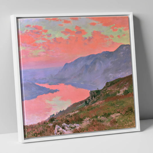 Summit View Under Coral Skies lake district fell canvas wall art in white frame