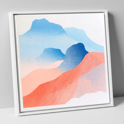 Coral and Blue Langdale Pikes lake district fell canvas wall art in white frame