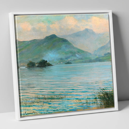 Hazy Catbells Over Derwentwater lake district lake canvas wall art in white frame