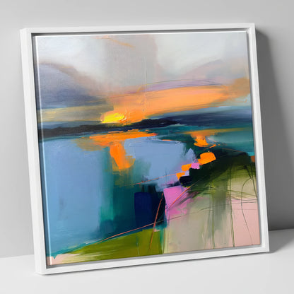 Abstract Sunset Over Lake Water lake district lake canvas wall art in white frame