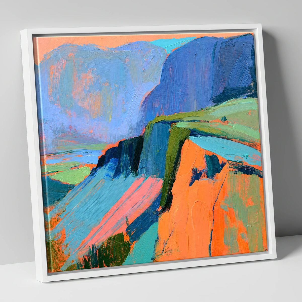 Vivid Mountain Ridge In Mist lake district fell canvas wall art in white frame