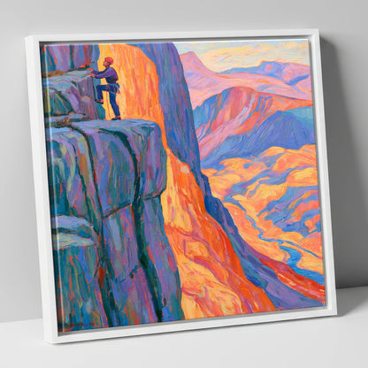 Vibrant Rock Climber on Sunset Crag lake district walking canvas wall art in white frame