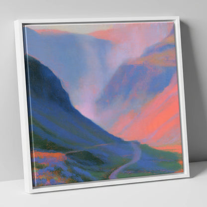 Winding Mountain Pass at Twilight lake district valley canvas wall art in white frame