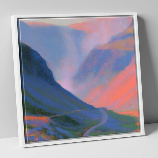 Winding Mountain Pass at Twilight lake district valley canvas wall art in white frame