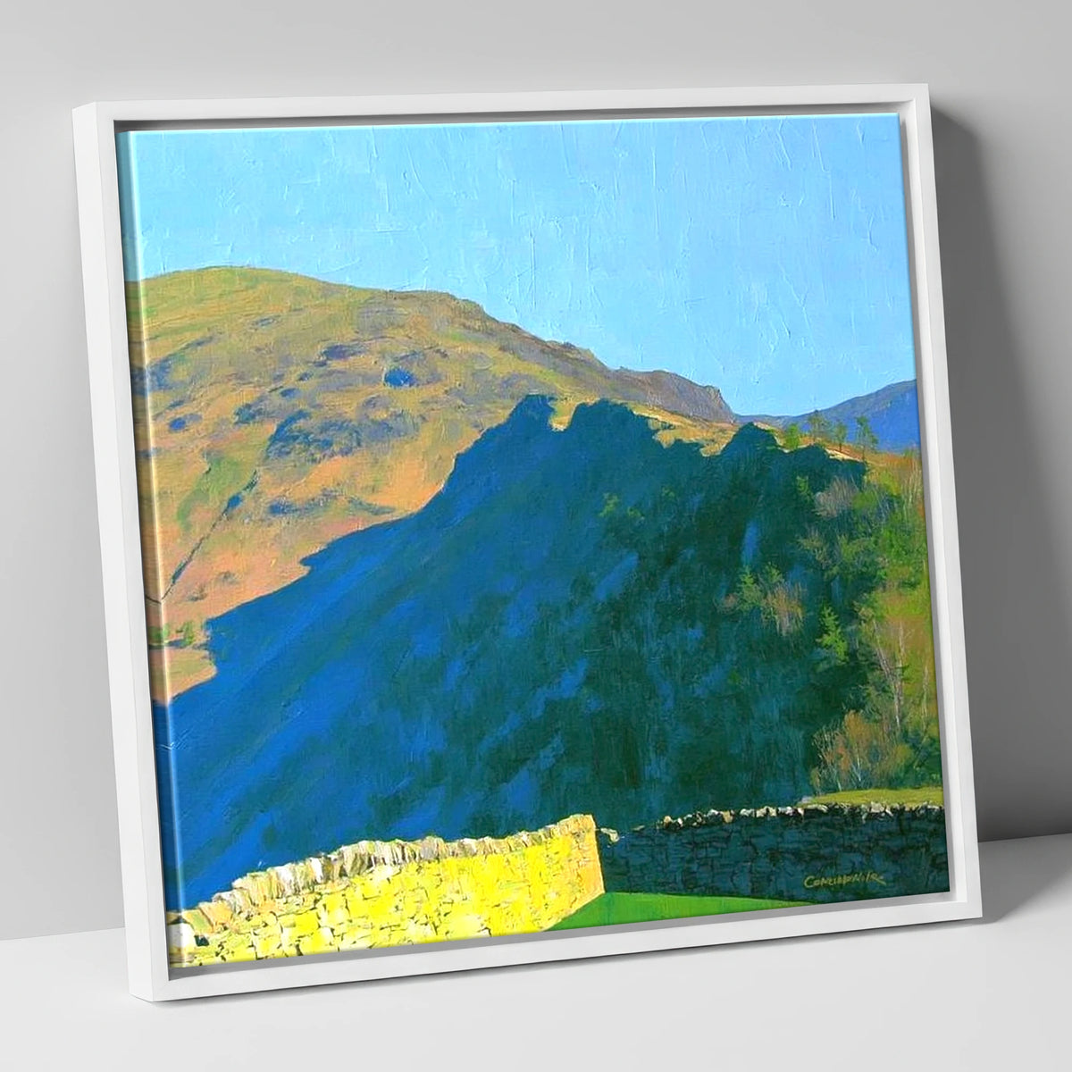 Grange Fell Ridge Bold Shadows lake district fell canvas wall art in white frame