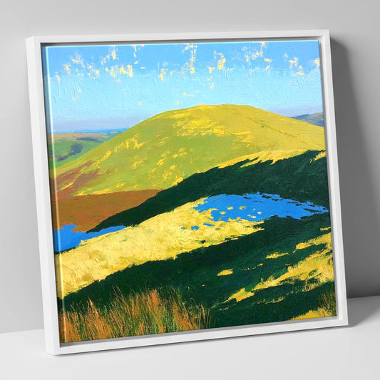 Sunlit Little Mell Fell lake district fell canvas wall art in white frame