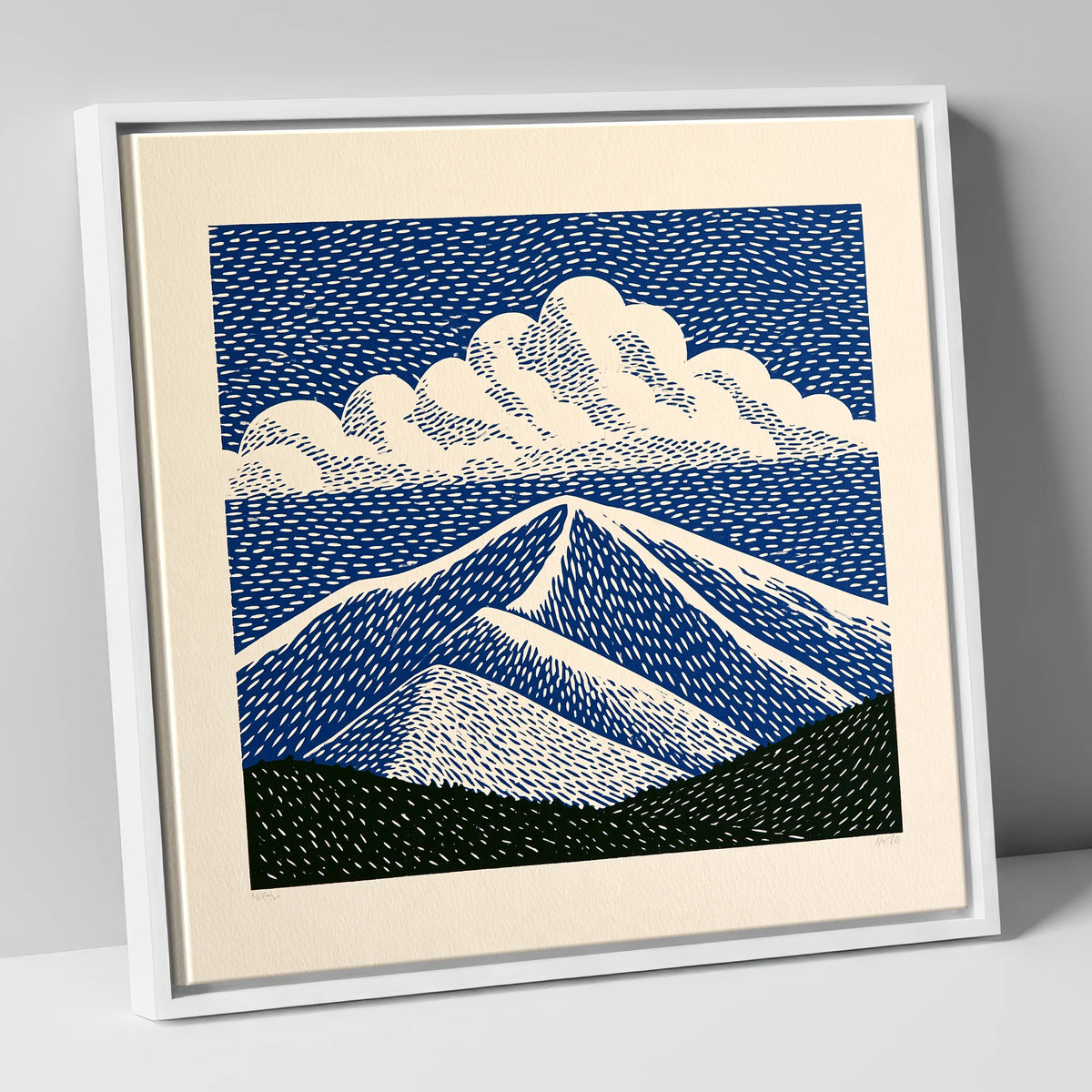 Bold Navy Blue Skiddaw Peak lake district fell canvas wall art in white frame